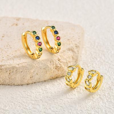 Elegant Colorful Cubic Zircon Women's Small Hoop Huggies Earring, All-match Hand French Style Jewelry