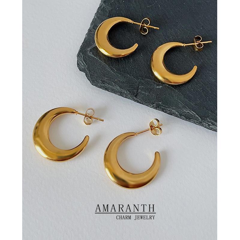 

18K Gold-Plated Titanium Crescent Circle Earrings - Sleek European & American Style Hoops Small Crescent Earrings 15mm