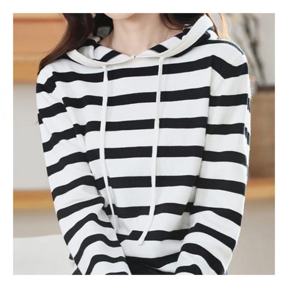 Navava Casual Stripe Long Sleeve Hooded Knit Nk1937