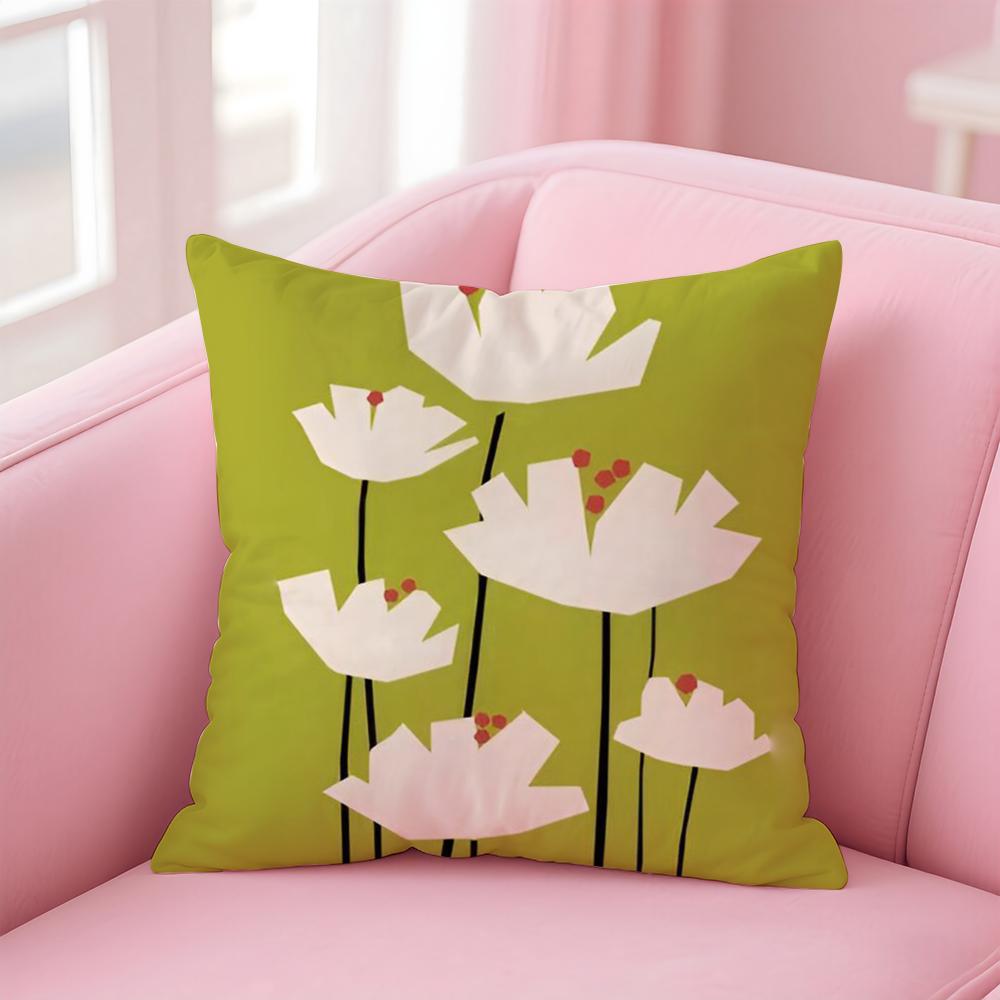 Colorful Flower Illustration Print Art Cushion Cover Pillowcase Short Plush Invisible zipper Room Sofa Cushion Cover