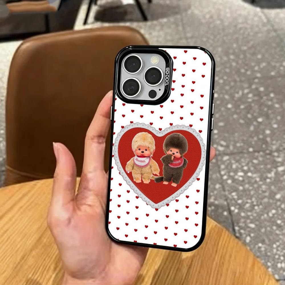 

Plush Doll M-Monchhichis Phone Case For iPhone17,16,15,14,13,12,11 Plus,Pro Max Colored Silver Plated Inside Cover iPhone15pro