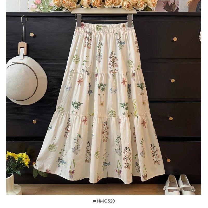 Womens Elegant Floral Print Tiered Maxi Skirt