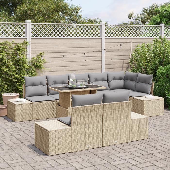VidaXL 9-Piece Garden Sofa Set with Beige Cushions In Poly Rattan 3349206