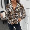 Women's Fashion Casual Spring Fall Leopard Print Long Sleeve V-Neck Blouses  Shirts