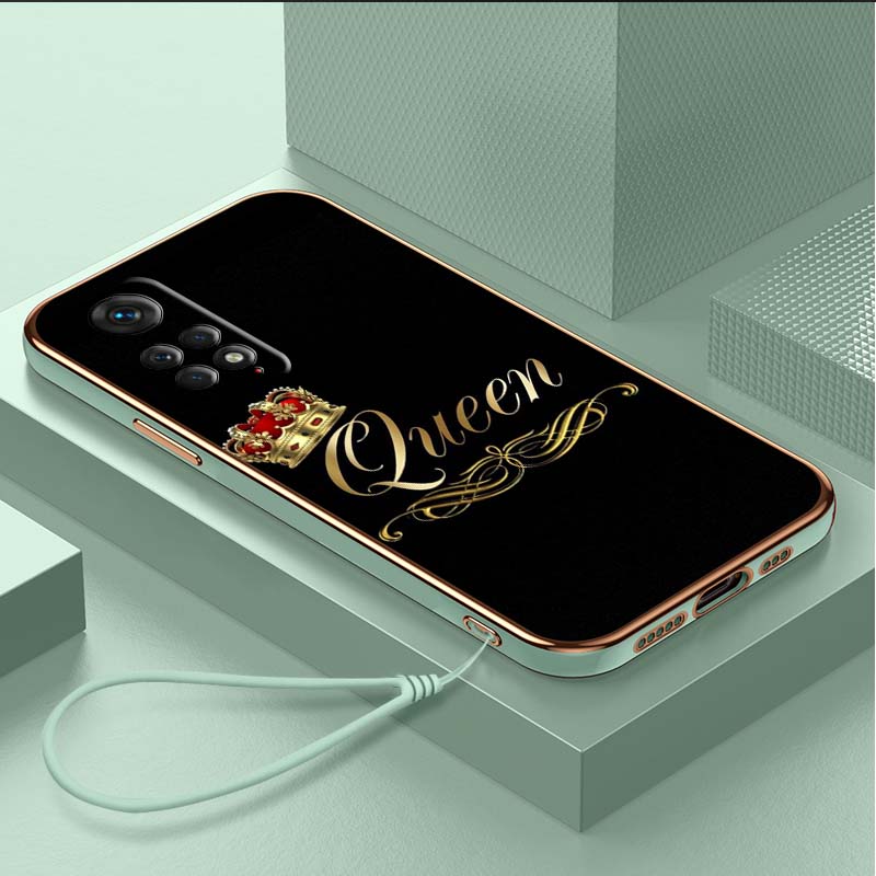 

Роскошный чехол для телефона из ТПУ с ремешком для Xiaomi Redmi Note 10S 11S 12S 8 9 10 11 12 Pro 9T 9A 10C 12C 13C чехлы A30 King Queen парный чехол