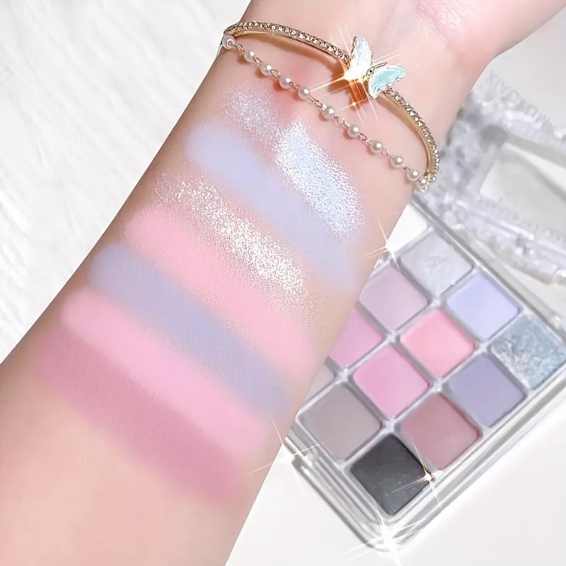 16 Farben Kühle Pastell-Lidschattenpalette, Matt Schimmernd Glitzernd Lidschatten Make-up Palette, Rosa Blau Lila Grau Langanhaltendes Smokey Eye Kit