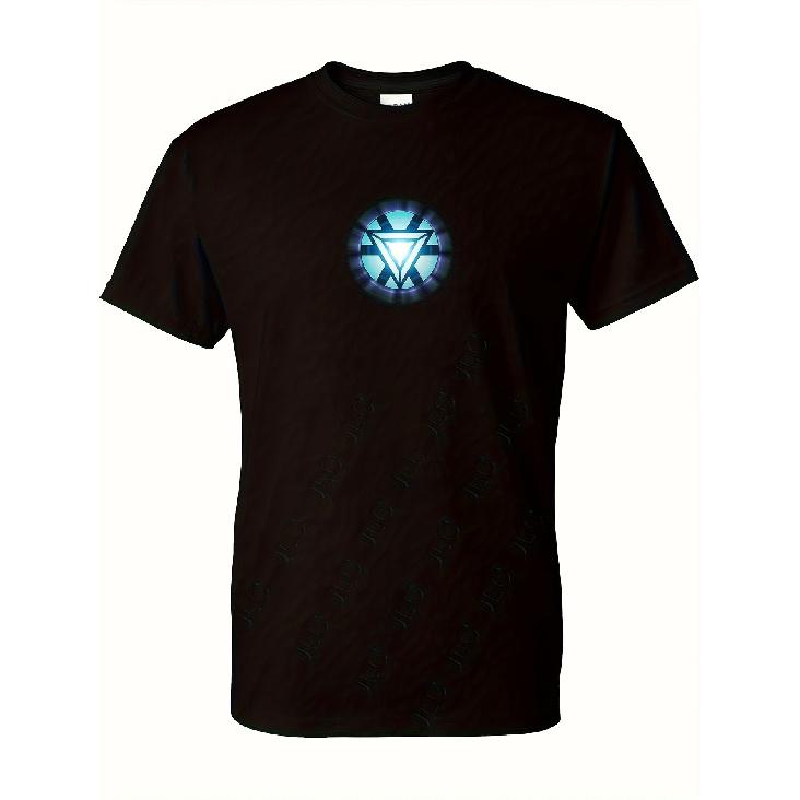 Men'S Arc Reactor Graphic T-Shirt - Black Superhero-Inspired Geometric Design, Relaxed Fit Short Sleeve Tee, Medium-Stretch Fabric for Summer Casual