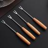 Wooden Handle Stainless Steel Fork - Perfect for Fruit, Cheese Fondue, Barbecue, Cake, Dessert, Mooncake, and Salad.
