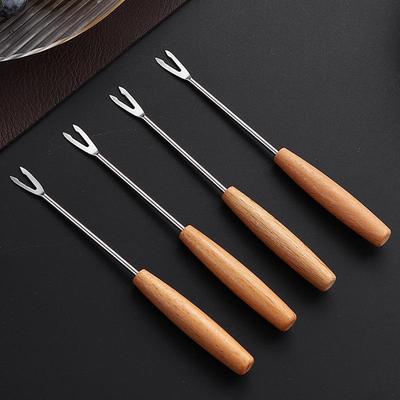 Fourchette en Acier Inoxydable à Manche en Bois - Parfaite pour les Fruits, la Fondue au Fromage, le Barbecue, les Gâteaux, les Desserts, les Gâteaux de Lune et les Salades.