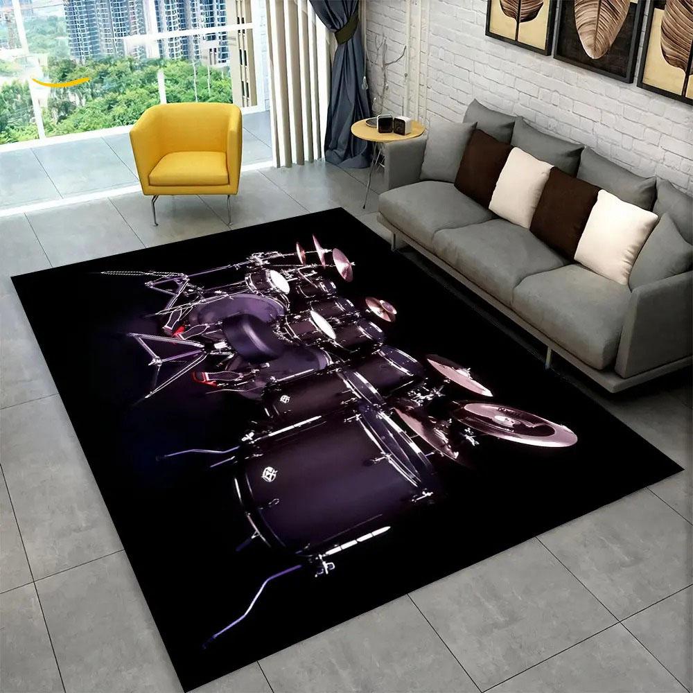 3D Drum Kit Music Instruments Carpet High Quality Non-Slip Bedroom Kitchen Doormat Large Size Balcony Corridor Area Decor Rug