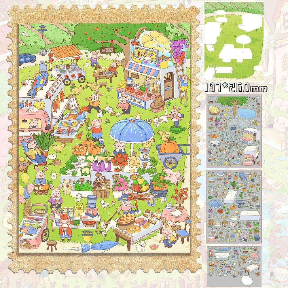 Cartoon Rabbit DIY Landscape Collage Large Size DIY Journal Decals Miniature Scene Stickers Gifts C