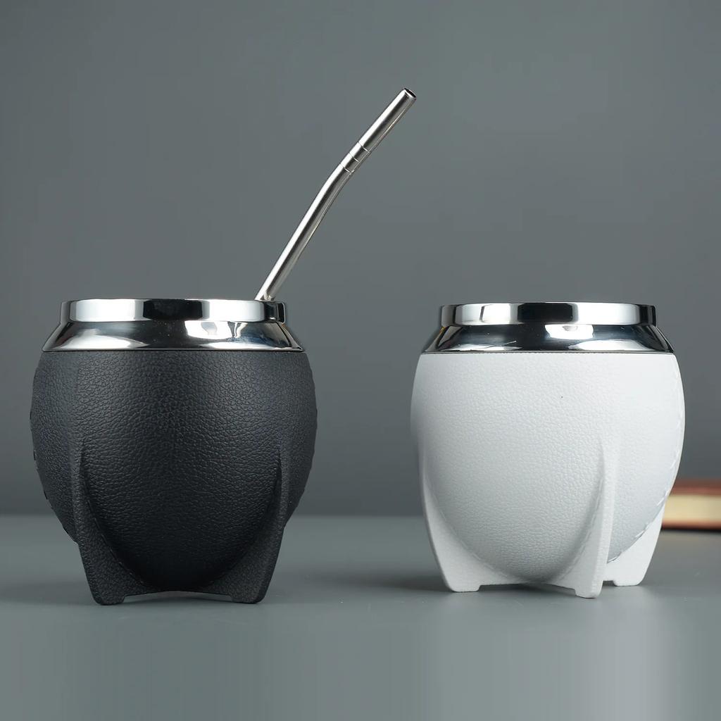 Stainless Steel Leather-like Appear Cover Double Layer Mate Tea Mug Trendy Creative Water Cup