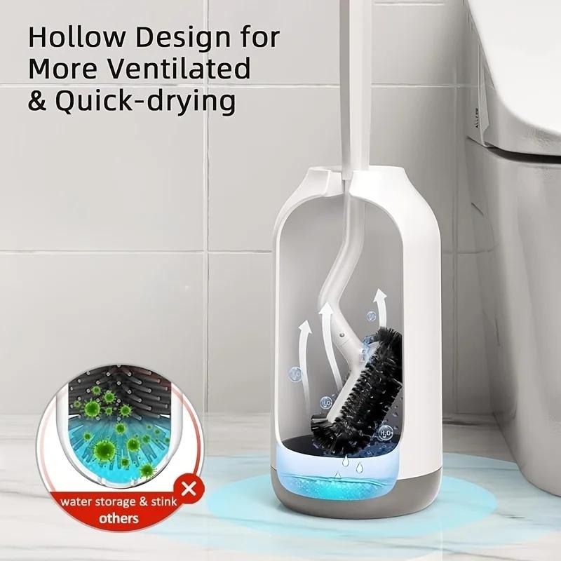 1pc Toilet Brush Set with Holder Ergonomic Long Handle Deep Cleaning Toilet Brush Quick Assembly Ventilated Base Bathroom Tool