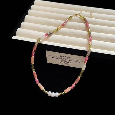 Collana con perline in pietra naturale color dopamina, da donna, fresca, dolce, carina, squisita, versatile, alla moda, per il collo, con catena per clavicola.