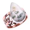Natürlicher grüner Dendriten-Opal-Edelstein, 925er Sterlingsilber, zweifarbiger Ring, S.8 O0t04