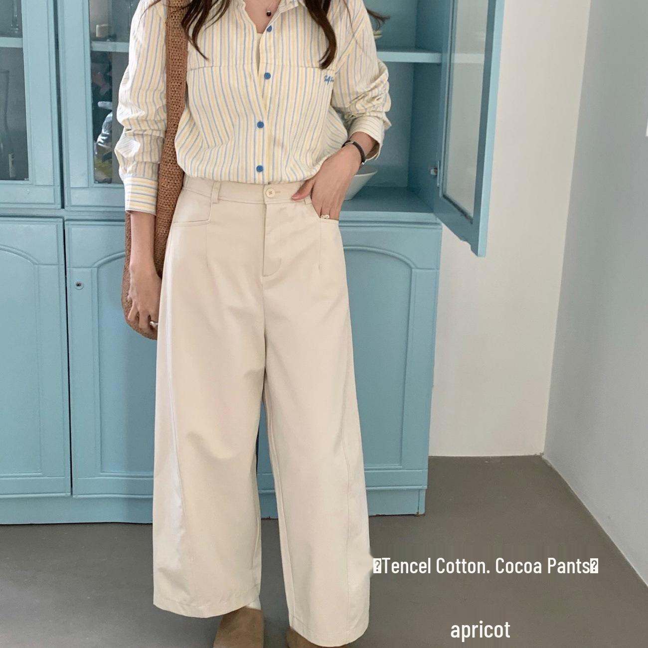 

Универсальные зауженные брюки-баллон из тенсела и хлопка для женщин - С одной пуговицей, весенний стиль, полуэластичный пояс, визуально удлиняющие ноги Medium абрикосовый