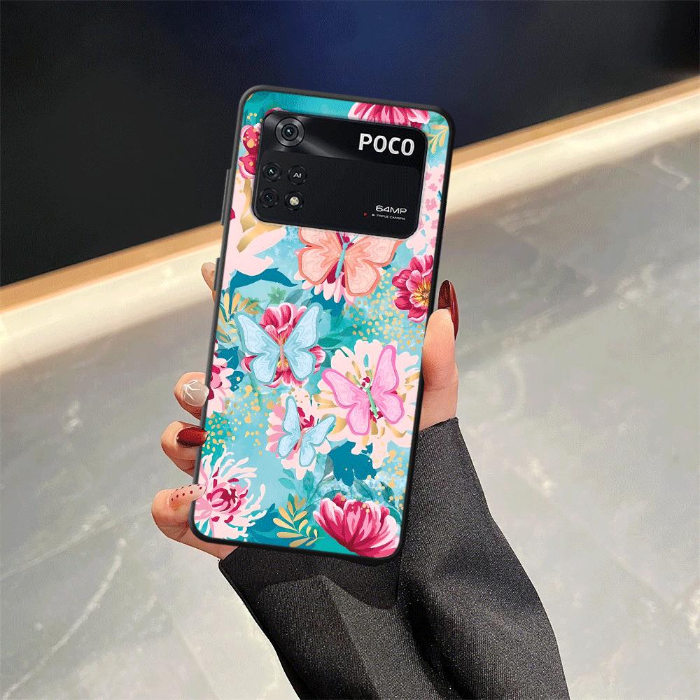 Funda Phone Cover Case for Xiaomi Poco F8 C50 M5 X3 X4 X5 X7 Pro F3 F1 C75 M3 M4 M7 C61 C71 Cartoon Butterfly Flower