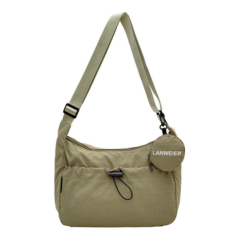 Simple Solid Color Drawstring Design Women Shoulder Bags With Letter Print Coin Purse For Daily Urban Use