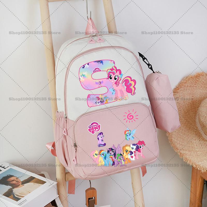 2pcs My Little Pony Backpack Pencil Case Girl Student Teenager Pink Book Bag Men Rucksack Travel Mochila Escolar Gift STEM DIY Model Kit 3D