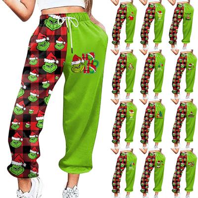 Damen Casual Fashion Weihnachtsdruck Lässige Jogginghose Elastische Taille Kordelzug Hose