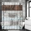 Rustic “Gratitude”, “Thank You”, “Blessings” Text Stylish Blue and White Design Shower Curtain, Bathroom Decorative Shower Curta