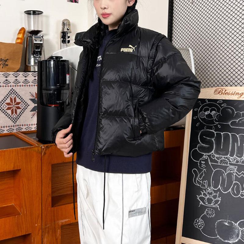 Puma Buchstabenlogo bedruckte Stehkragen Warme Daunenjacke Damenjacke Schwarz 625615-01