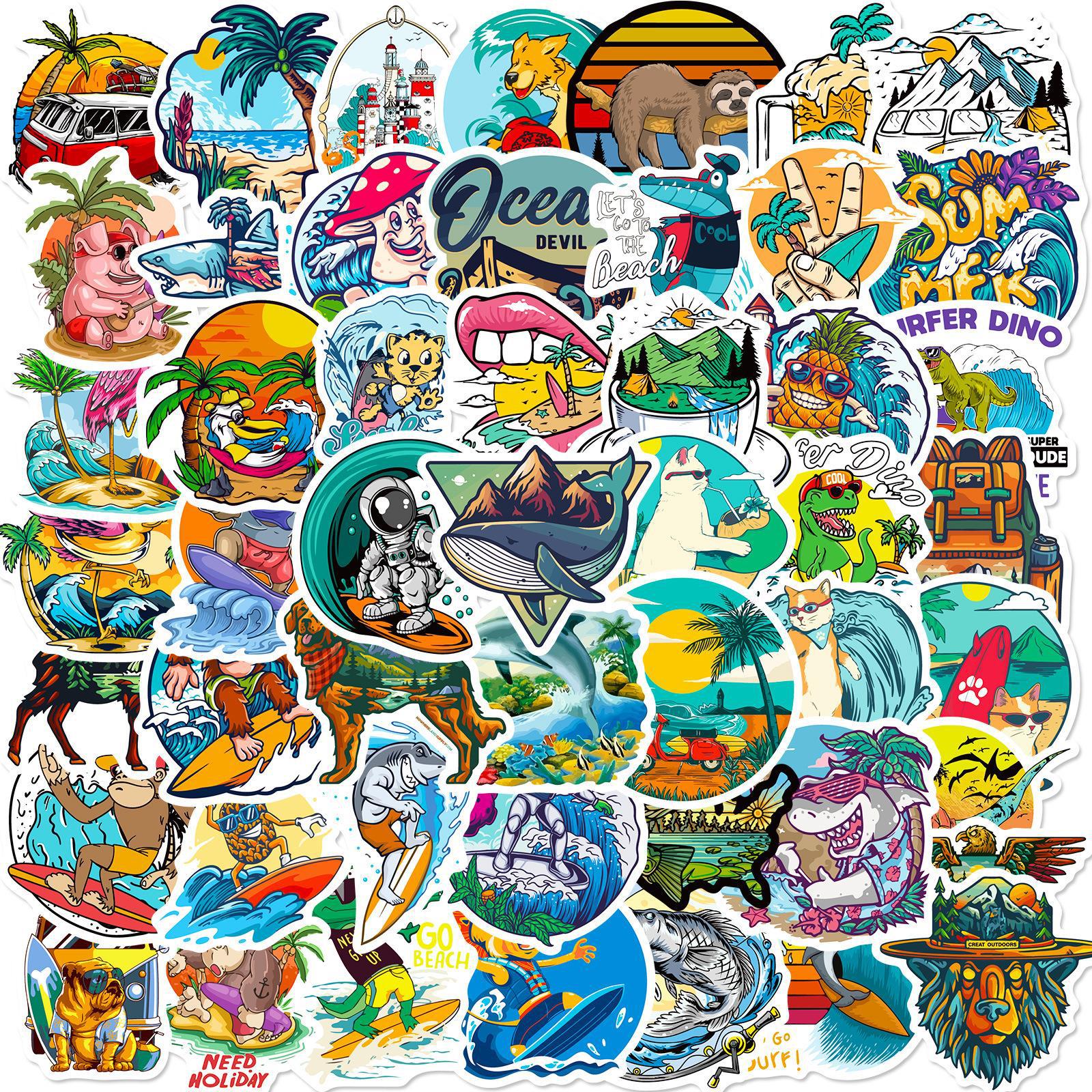 

50 Non-Infringement Beach Surfing Outdoor Stickers Summer Beach Graffiti Cartoon Stickers