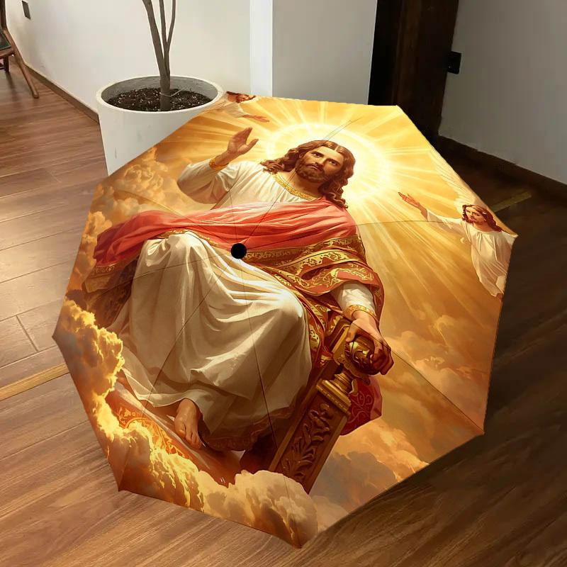 1PC Heavenly Jesus Umbrella-8-Rib Reinforced Portable Folding Travel Suitable for All Seasons Outdoor Daily Use-J345