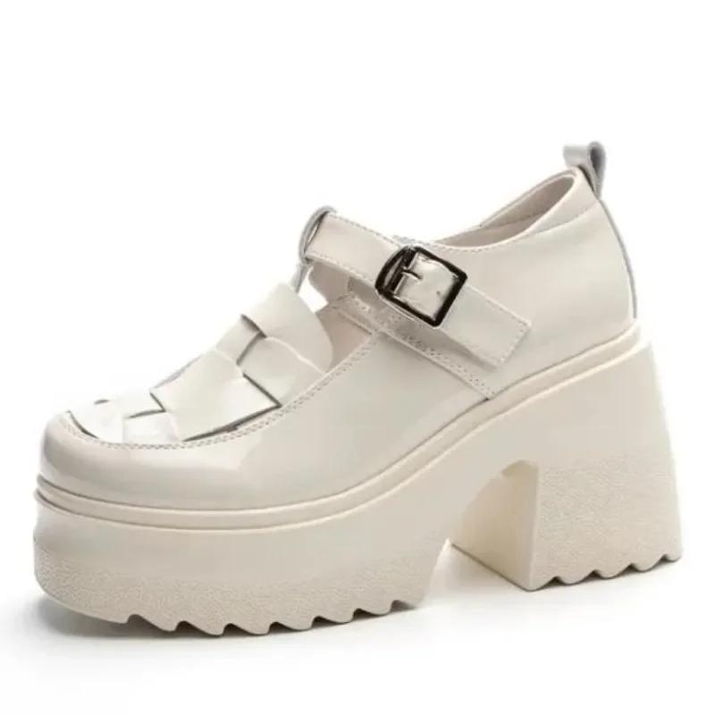

10cm Synthetic Patent Genuine Summer Platform Wedge Mujer Comfy 2025 Fashion Black Buckle Women Sandals Ladies Hot Sale Shoes 34