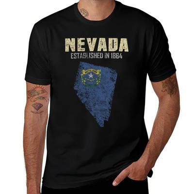 State of Nevada Apparel with Official Flag On a Distressed State Map T-Shirt Anime T Shirts Oversize T Shirt Man Luxury T-Shirt