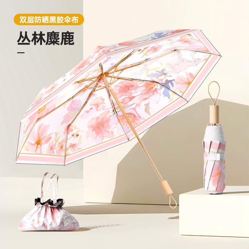 Manual Vinyl Three-fold Sunscreen, UV Protection, Weather and Rain Dual-purpose Folding Double-layer Color Can Straighten Hair