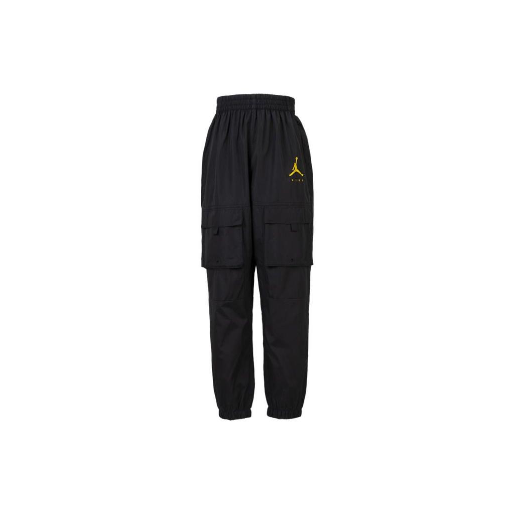 Jordan Kids Knit Sports Pants Solid Color Brand Logo High Waist Drawstring Kids Pants Black JD2222114GS-002