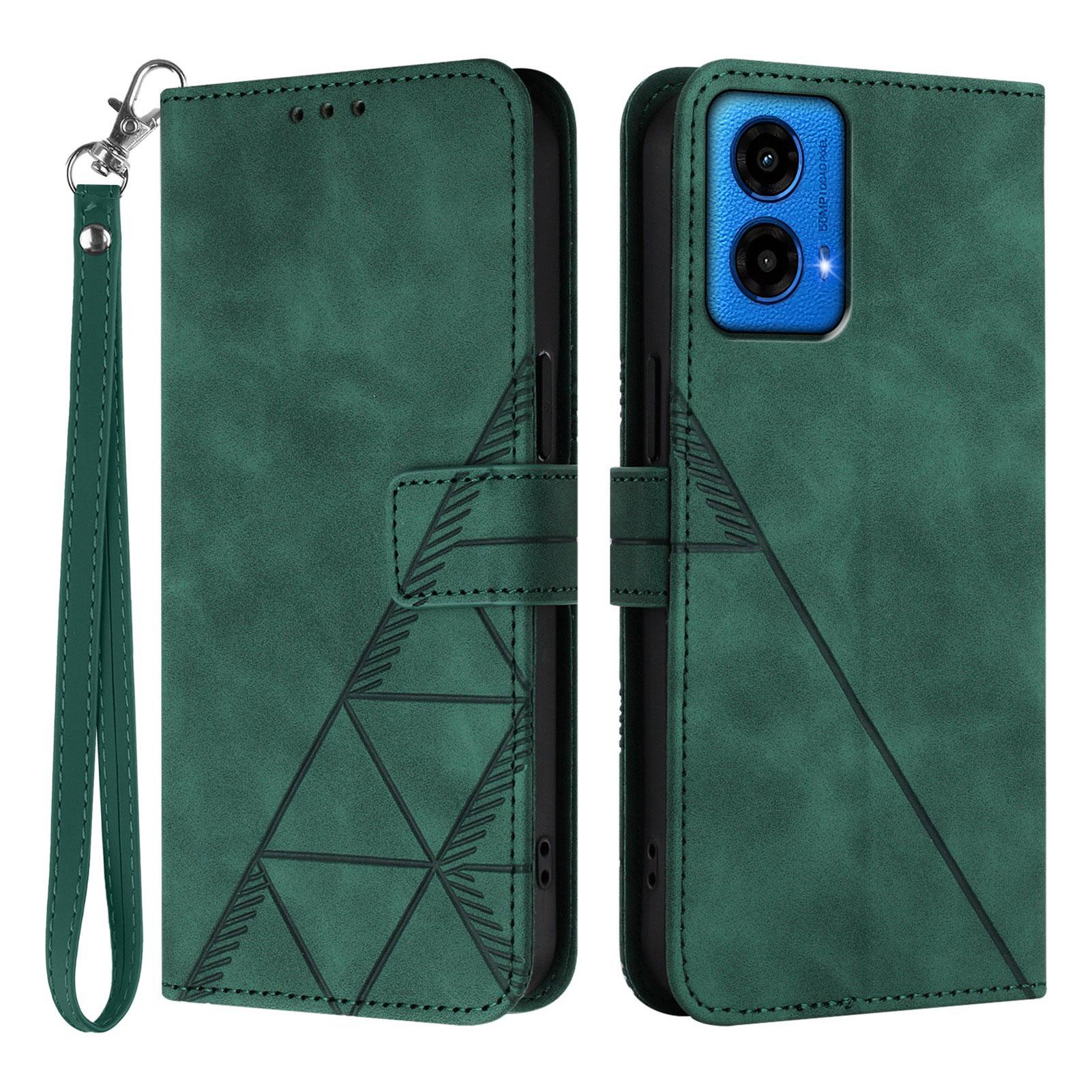 

For Motorola Moto G34 5G/Motorola Moto G45 5G Leather Case with Hand Strap Wallet Stand Phone Cover Blackish Green