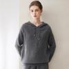 Women's Loose Knit Cashmere-Style Hooded Pullover Sweater, Solid Color, Base Layer for Autumn.