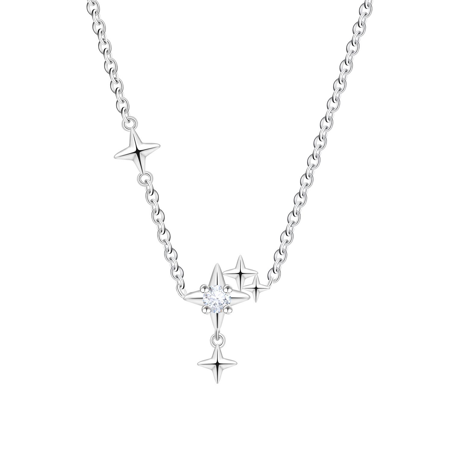 

925 Silver Sparkling Star Tassel Necklace Pendant Women Birthday Wedding Anniversary Gifts Jewelry