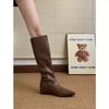 Not tired feet square head boots women's autumn and winter but knee knight boots black brown inner height-increasing leather boots