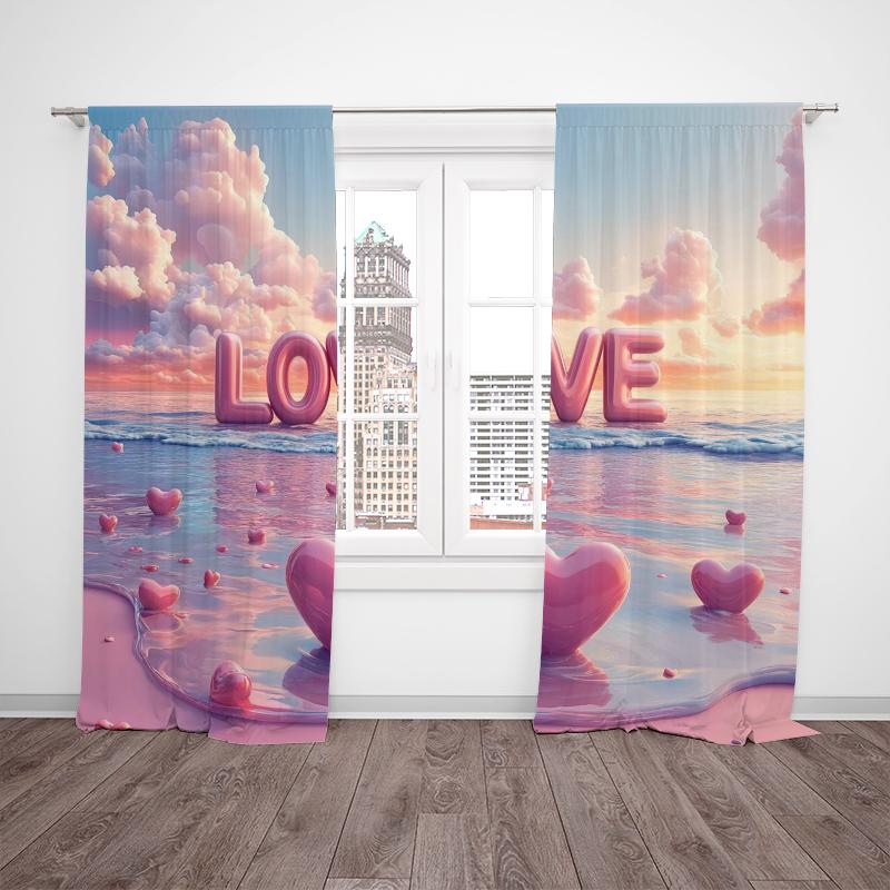 Valentine's Day Rekindles the Warmth of Love -2 Pieces - Printed Curtains, 100% Polyester, Perfect for Home Decor