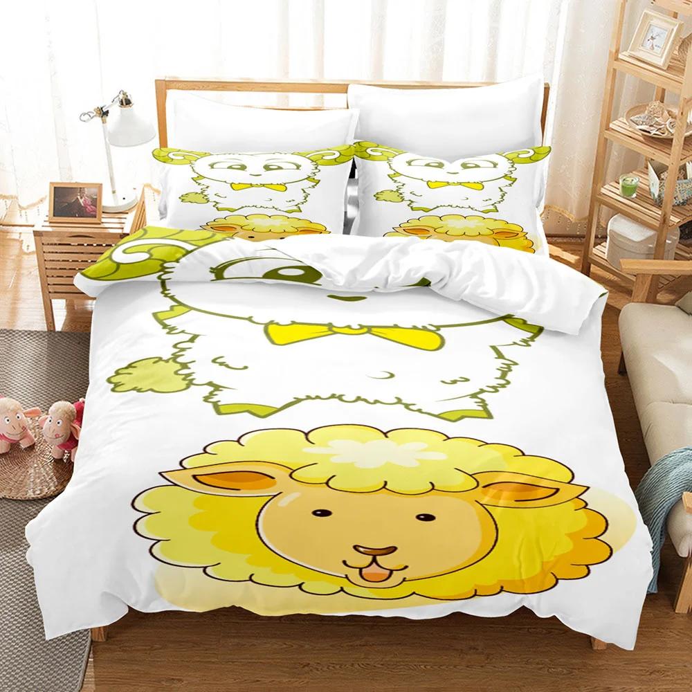 Cartoon Goat Duvet Cover Cute Kawaii White Goat White Background For Children Girls Boys Gift For Bedroom Decoration Queen King