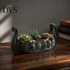 Modern Home Garden Decor Viking Longship Planter Pot, Dragon Boat Indoor Plant Holder for Cacti Creative Resin Air Plants, Rustic Nordic Ship