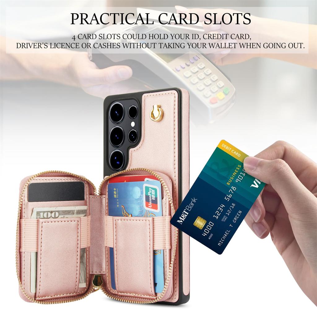 Zipper Wallet Case for Samsung S25 Ultra S24 Plus S23 A16 A55 A15 A35 RFID Blocking Crossbody Purse with Card Slots Wrist Strap