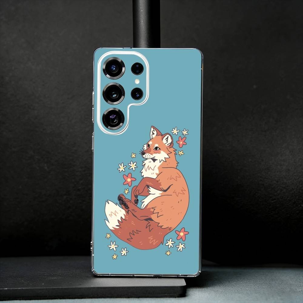 Cute Fox Cartoon Phone Case For Samsung S25,S24,S21,S22,S23,S30,Ultra,S20,Plus,Fe,Note,10,9,5G Transparent Cover