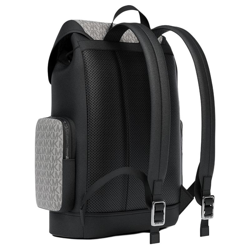 Michael Kors COOPER Kontrastfarben Design Altblumenmuster Metallzubehör beschichtetes Segeltuch Rucksack Herren Schwarz