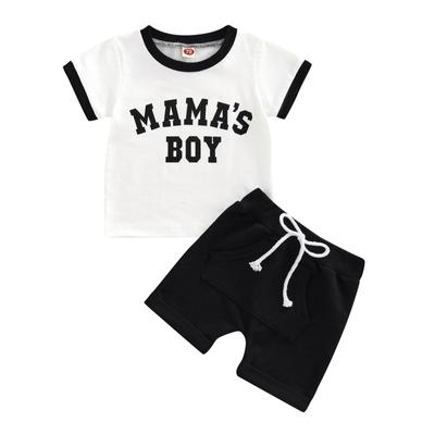 2-teiliges Sommer-Outfit für Baby-Jungen, kurzärmliges T-Shirt mit Buchstaben-Print + Shorts mit Tasche