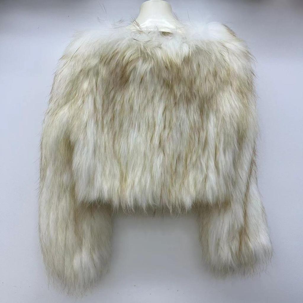 Real Raccoon Fur Braided Jacket Short Length 40cm Double-sided Encryption Slim Young Winter Tops Women's Coat