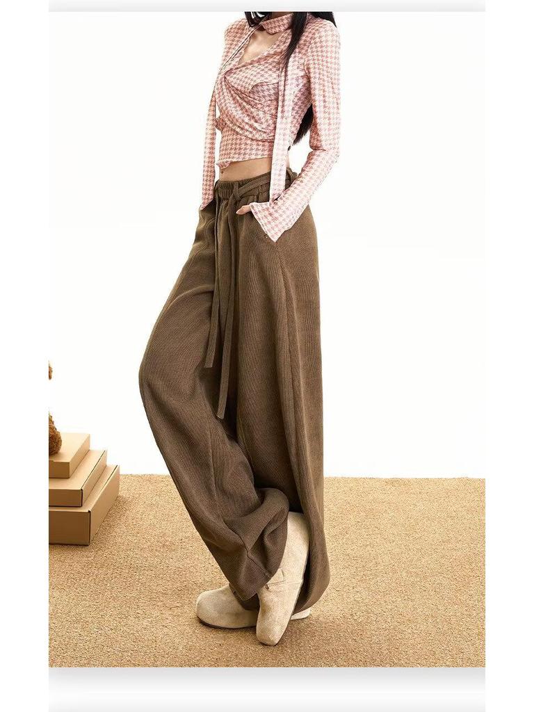 European Women’s Wide-Leg Velvet Pants: Casual Korean Style, Versatile & Floor Length for Spring-Summer