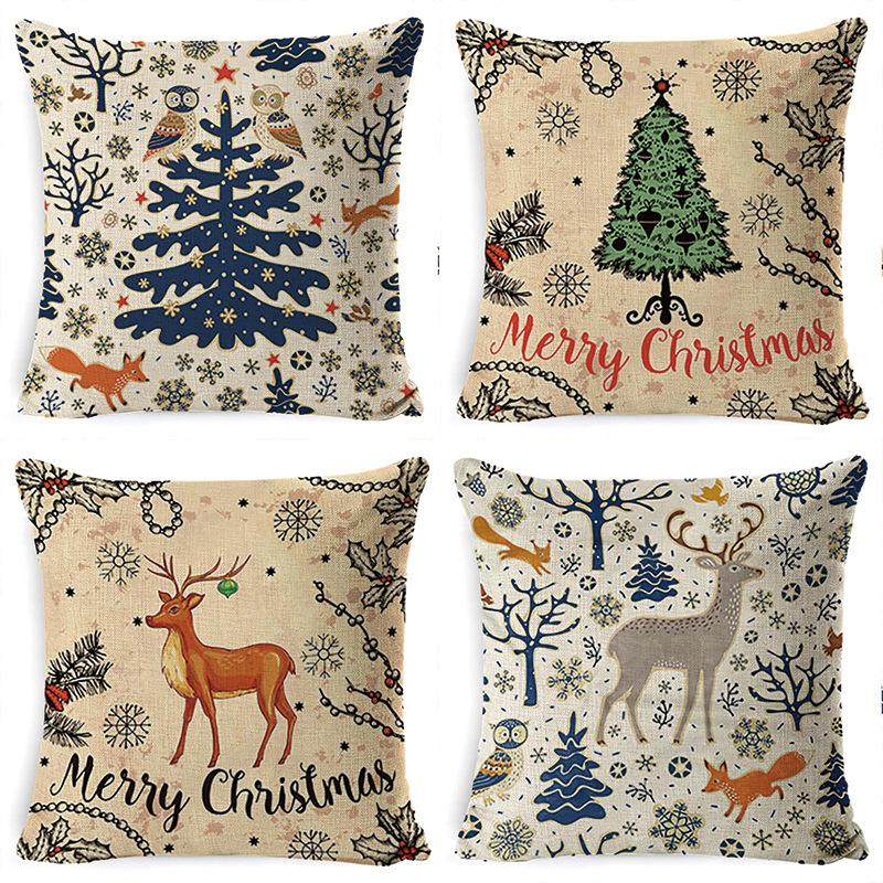 Christmas Pillowcase New Cushion Lumbar Pillow Cartoon Holiday Linen Super Soft Short Plush Pillowcase