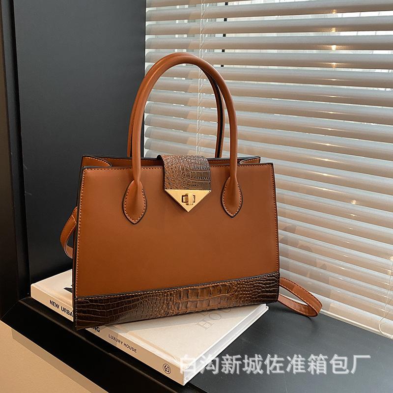 

Новые осенние женские сумки, модные сумки-тоут со вставками, женские сумки высокого класса большой вместимости на одно плечо и через плечо коричневый