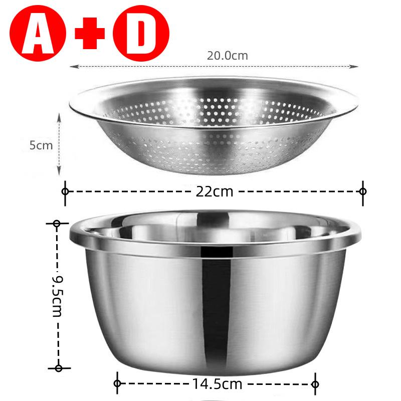 Thick Double Layer Drainage Basin German Style 304 Stainless Steel Basin Drain Basket Vegetable Washing and Rice Washing Basin
