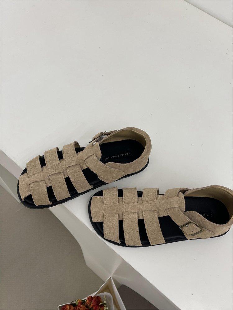 Baotou Roman Sandals Drag Women's Summer 2024 New Internet Celebrity Super Fire Thick Sole Soft Sole Comfortable Matte Leather Pig Cage Shoes