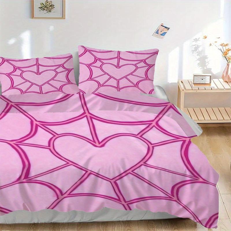 3pcs Heart Web Bedding Set, Breathable and Soft, Suitable for All Seasons, Ideal for Home Use, Suitable for Bedroom Decor 21177
